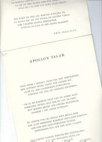 Apollon talar / Emil Zilliacus  runoja 4 sivua