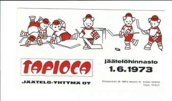 Tapioca jäätelöhinnasto 1973 - hinnasto 1962