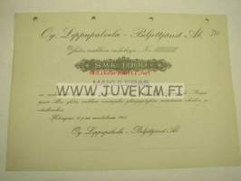 Oy. Lippupalvelu -Biljettjänst Ab. Helsinki 1945, 1 000 mk -osakekirja