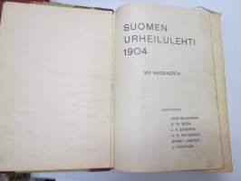 Suomen Urheilulehti 1904 - 7. vuosikerta, sidottu kirjaksi, sisällysluettelo näkyy kohteen runsaista kuvista -sports magazine, annual volume