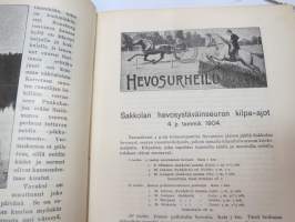 Suomen Urheilulehti 1904 - 7. vuosikerta, sidottu kirjaksi, sisällysluettelo näkyy kohteen runsaista kuvista -sports magazine, annual volume