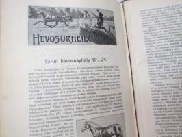 Suomen Urheilulehti 1904 - 7. vuosikerta, sidottu kirjaksi, sisällysluettelo näkyy kohteen runsaista kuvista -sports magazine, annual volume