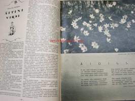 Oma Koti 1934 nr 9 toukokuu (kansi Martta Wendelin), Äitini virsi, monivuotisia kukkia, Morsiamen lakanat somistetaan, Puikot ja villalankaa, Kieku ja Kaiku