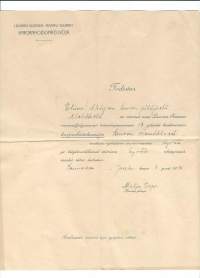 Karjanhoitokurssi  Sauvo 1916 - todistus