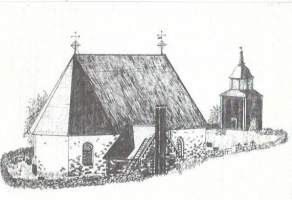 Kökarin saaristokirkko kirkkopostikortti  paikkakuntapostikortti taittokortti