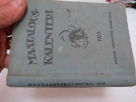 Maatalouskalenteri 1933, maatalousaiheisia artikkeleita, taulukoita, kirjoituksia, runsaasti mainoksia maatalouteen liittyen -agricultural calender