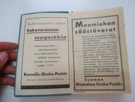 Maatalouskalenteri 1933, maatalousaiheisia artikkeleita, taulukoita, kirjoituksia, runsaasti mainoksia maatalouteen liittyen -agricultural calender