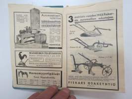 Maatalouskalenteri 1933, maatalousaiheisia artikkeleita, taulukoita, kirjoituksia, runsaasti mainoksia maatalouteen liittyen -agricultural calender
