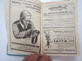 Maatalouskalenteri 1933, maatalousaiheisia artikkeleita, taulukoita, kirjoituksia, runsaasti mainoksia maatalouteen liittyen -agricultural calender