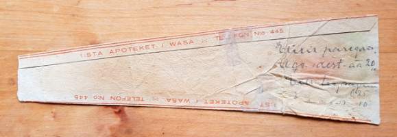 1:sta Apoteket i Wasa, 1926, resepti signatuuri