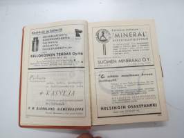 Maatalouskalenteri 1938, sisältää monipuolisesti ja runsaasti taulukoita, tietoja maatalouteen liittyvistä aiheista, mainoksia ym. -agricultural calendar