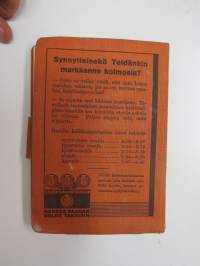 Maatalouskalenteri 1938, sisältää monipuolisesti ja runsaasti taulukoita, tietoja maatalouteen liittyvistä aiheista, mainoksia ym. -agricultural calendar