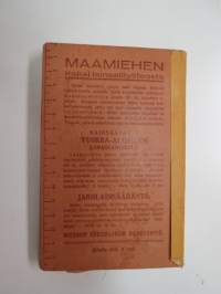 Maatalouskalenteri 1920, sisältää monipuolisesti ja runsaasti taulukoita, tietoja maatalouteen liittyvistä aiheista, mainoksia ym. -agricultural calendar