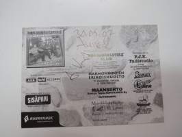 Korsuorkesteri -ihailijakortti, käsinkirjoitettu omiste &quot;Aunelle 30.5.2007&quot; / fan card