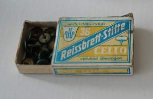 Reissbrett- Stifte Cello lähes täysi  tuotepakkaus 4x5x1 cm nastoja