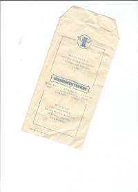 Instrumentarium Oy - vanha tuotepakkaus  kauppapussi 20x10 cm vuodelta 1949