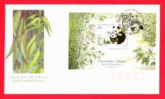 FDC Ensipäiväkuori Australia-Kiina yhteisjulkaisu1995 : Pienoisarkki/blokki pandat