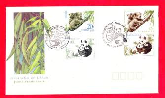 FDC Ensipäiväkuori Australia-Kiina yhteisjulkaisu1995 : Kiinan ja Australian versiot panda- ja koalamerkeistä