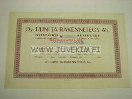 Oy Uuni ja rakenneteos Ab, Helsinki 1945, 5 000 mk -osakekirja