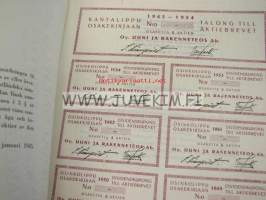 Oy Uuni ja rakenneteos Ab, Helsinki 1945, 5 000 mk -osakekirja