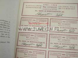 Oy Uuni ja rakenneteos Ab, Helsinki 1945, 5 000 mk -osakekirja
