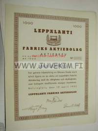 Leppälahti Oy, Helsinki 1932, 1 000 mk -osakekirja