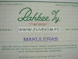 Rahkee Oy, Helsinki 1942, 100 000 mk -osakekirja
