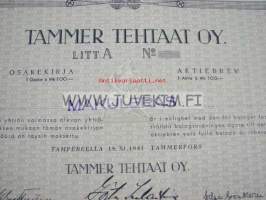 Tammer Tehtaat Oy, Tampere, 100 mk -osakekirja