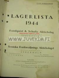 Rundqvist &amp; Schultz Ab 1944 Lagerlista -tuoteluettelo
