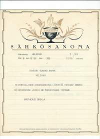 Sähkösanoma   vuodelta 1929 - sähkösanoma