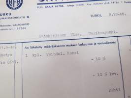 Oy A.F. Aaltonen, Turku 8.10.1948 - Autokoulu ja autokorjaamo Visa, Uusikaupunki -asiakirja / business document