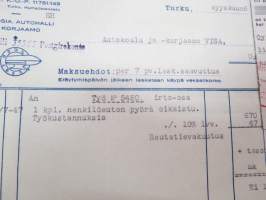Oy Turun Autohalli Ab, Turku 6.9.1947 - Autokoulu ja autokorjaamo Visa, Uusikaupunki -asiakirja / business document