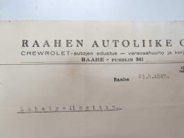 Raahen Autoliike Oy, Raahe 23.8.1947 - Autokoulu ja autokorjaamo Visa, Uusikaupunki -asiakirja / business document