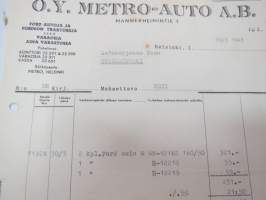 Oy Metro-Auto Ab, Helsinki, 30.5.1947 - Autokoulu ja autokorjaamo Visa, Uusikaupunki -asiakirja / business document