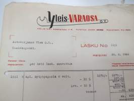 Yleisvaraosa Oy, Helsinki, 26.6.1946 - Autokoulu ja autokorjaamo Visa, Uusikaupunki -asiakirja / business document
