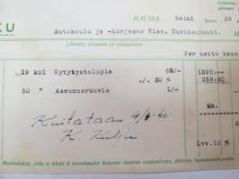 Rauman Sähkö- ja Telefooniliike Urho Tuominen, Rauma  28.2.1946 - Autokoulu ja autokorjaamo Visa, Uusikaupunki -asiakirja / business document