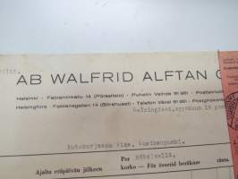 Oy Walfrid Alfthan, Helsinki, 19.9.1947 - Autokoulu ja autokorjaamo Visa, Uusikaupunki -asiakirja / business document