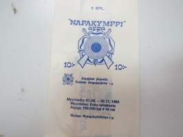Napakymppi arpa, 5 kpl - Suomen Ampujainliitto, 1984 -avaamaton pakkaus, jossa 5 kpl arpoja -lottery tickets