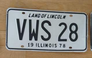 Land of Lincoln VWS 28,  19  Illinois 78 - rekisterikilpi 15x30 cm peltiä,käyttämätön