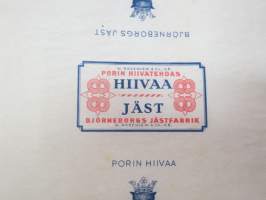 Porin hiivaa - Björneborgs jäst - W. Rosenlew &amp; Co Ab -kirjapainon (Frenckell, leimattu) arkistokappale -yeast wrap