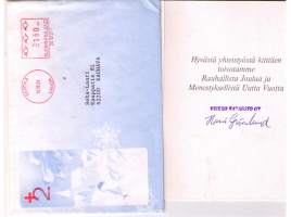 Taitto kortti. Joulukortin Punaiselle  Ristille  piirtänyt Antero Aho. Lähetetty  yritystoivotuksena  12.12.1991