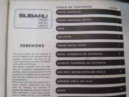 Subaru 1300, 1600, 1800 Engine &amp; Body Service Manual -huolto-ohjekirja englanniksi