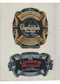 Chivas Regal, Ballantines, Buchhana´s, Glenfiddich ja Grant´s - viinaetiketti 7 eril