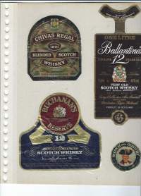 Chivas Regal, Ballantines, Buchhana´s, Glenfiddich ja Grant´s - viinaetiketti 7 eril