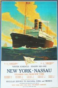 New York and Cuba Steamship Co  - laivajuliste juliste n 34x23 cm jälkipainos