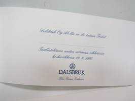 Dalsbruk Oy - Invigningen av nya hamn / uuden sataman vihkiäiset 19.9.1990 -kutsukortti + menu