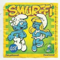 Smurffi Päärynälimonadi  - juomaetiketti