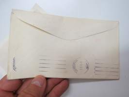 Leslie Caron -ihailijakortti, painettu nimikirjoitus + postituskuori Suomeen -fan card