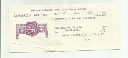 Someron Apteekki   - resepti signatuuri  1964