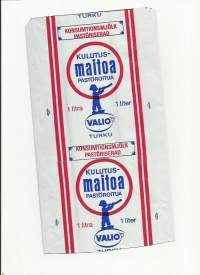 Valio Turku - kulutusmaitoa, maitopussi, muovipussi avattu tuotepakkaus, 1960-70